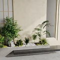 Natural Plant Arrangement with Stone White Pebbles and Green Foliage in Concrete Planter