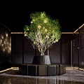 Public Chair in Modern Indoor Space with Central Decorative Tree Circular Metal and Leather Design
