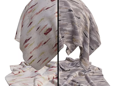 Decorative Fabric With Red Yellow Patterns And Gray Black Striped Design 3d model