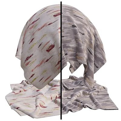 Decorative Fabric With Red Yellow Patterns And Gray Black Striped Design 3d model