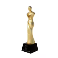 Gold Decorative Trophy With Human Figure Design And Curved Body On Black Base