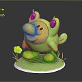 Cartoon Frog Character With Green Yellow Belly Big Eyes Wings On Base With Yellow Flower