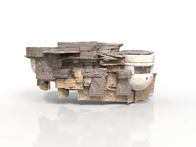 Abstract Modern Architectural Structure With Stacked Irregular Stone Blocks And White Cylinder 3d model