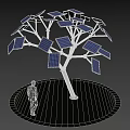 Modern Solar Tree Design With Solar Panels And Standing Person Nearby
