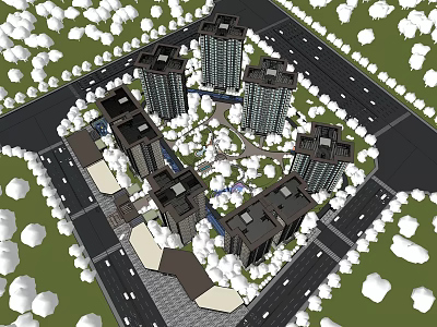 Modern Urban Residential Complex Featuring High Rise Towers Green Spaces and Roads 3d model