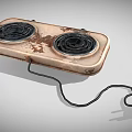 Rusty Two Burner Electric Stove With Black Heating Coils And Red Plug Power Cord