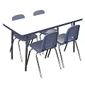 Simple Rectangular Table with White Top and Blue Metal Leg Chairs for Office Use 3d model