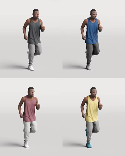 A Man Running Wearing Different Colored Tank Tops and Casual Pants 3d model