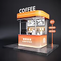 Orange Roof Coffee Kiosk With Menu Display Direction Sign And Tables