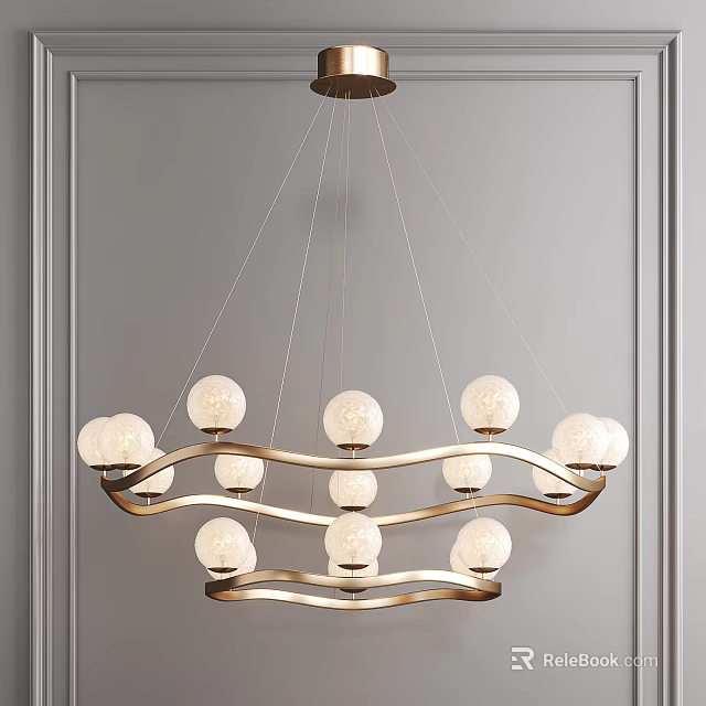 Modern Chandelier With Spherical Bulbs And Curved Golden Metal Frame Design 3d model 