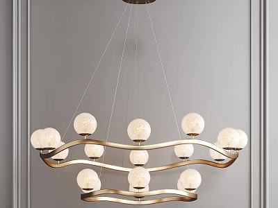 Modern Chandelier With Spherical Bulbs And Curved Golden Metal Frame Design 3d model