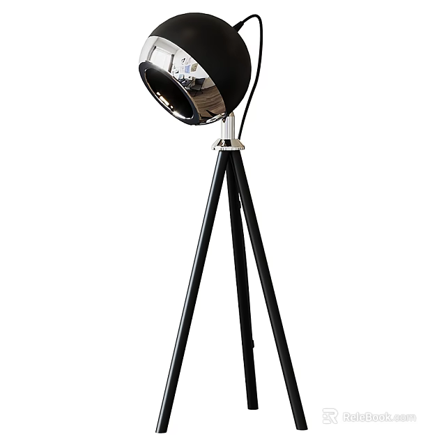 Modern Black Tripod Floor Lamp With Metallic Shade For Contemporary Home Decor 3d model 
