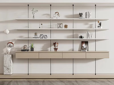 Modern Open White Bookcase With Multiple Shelves Decorative Plants Books And Cabinets 3d model