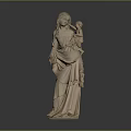 Historic Building Interior Showcasing Wooden Madonna and Child Sculpture Artwork