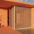 Modern Courtyard Garden Landscape With Orange Building Transparent Screen And Water Pool