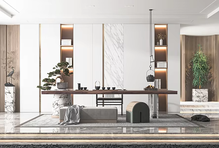 Modern Tea Room Zen Tea Room Tea Table and Chair Tea Cabinet Storage Rack Decorative Cabinet Tea Table Tea Chair 3d model