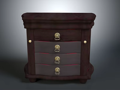 Dark Brown Nightstand with Four Drawers Golden Handles and Red Accent Lines in Classic Design 3d model