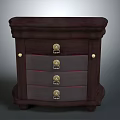 Dark Brown Nightstand with Four Drawers Golden Handles and Red Accent Lines in Classic Design