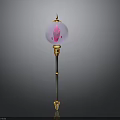 Elegant Enchanted Magic Staff Featuring Purple Orb With Pink Patterns And Golden Accents