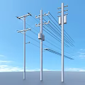 Industrial Equipment Featuring Tall White Electric Poles With Multiple Power Lines