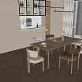 Log Dining Table and Chair Combination Sideboard 3d model