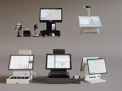 Various Touch Screen POS Computers With Multiple Designs And Retail Payment Features 3d model