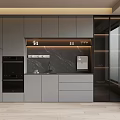 Modern Wine Cabinet Design With Glass Doors LED Lighting And Marble Countertop