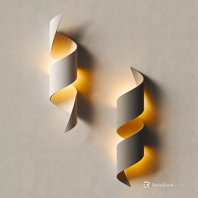 Spiral Design Wall Lamps With Warm Yellow Light On Light Colored Wall 3d model 