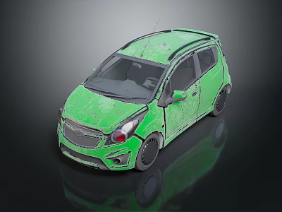 Green Compact Car With Black Wheels In Modern Rendered Style 3d model