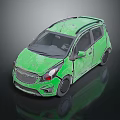 Green Compact Car With Black Wheels In Modern Rendered Style
