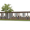 Traditional Pergola Design With Stone Walls Circular Elements And Decorative Vases Surrounding Tree