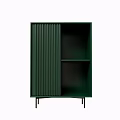 Modern Dark Green Decorative Cabinet Featuring Open Shelves And Thin Legs