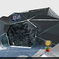 Snowy Theme Event Scene With Ice Castle And Blue Cartoon Characters