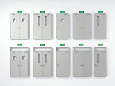Gray Metal Electrical Distribution Boxes With Green Indicator Lights And Various Designs 3d model