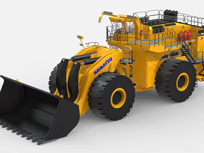 Yellow Heavy Duty Functional Vehicle With Large Bucket And Wheels For Mining Operations 3d model