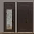 Dark Brown Wooden Flush Doors With Glass Panel Bamboo Pattern And Solid Design 3d model