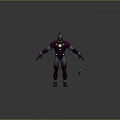Purple Game and Movie Character With Green Glowing Chest Core Gray Details and Miniature Version