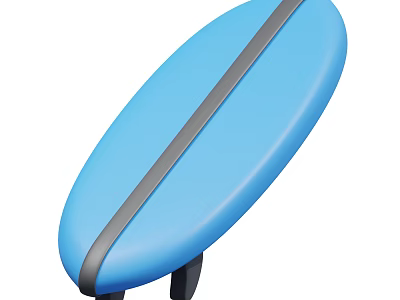 Blue Surfboard Sports Equipment With Gray Stripe Black Fins And Simple Design 3d model