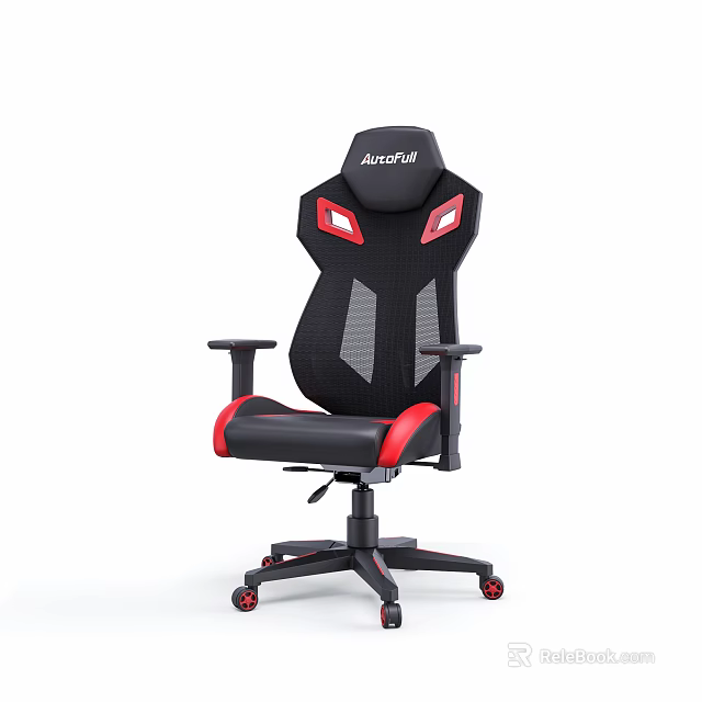 Black And Red Office Chair With Mesh Back Ergonomic Design Armrests And Wheels 3d model 