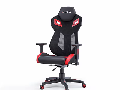 Black And Red Office Chair With Mesh Back Ergonomic Design Armrests And Wheels 3d model