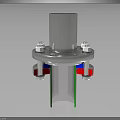 Metallic Mechanical Component Featuring Cylindrical Body Bolted Red Blue Sections And Green Lines