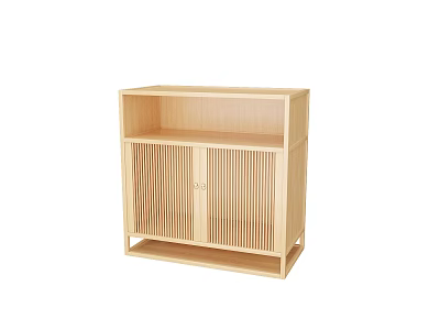 Minimalist Modern Wooden Entryway Cabinet Sideboard With Open Shelf And Slatted Doors 3d model