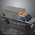 Worn Ambulance Vehicle With Blue Red Stripes Medical Emblem And Roof Warning Lights