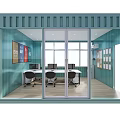 Container Office Interior With Desks Computers Chairs Windows And Wall Decorations