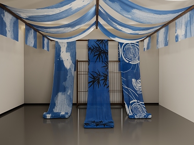 Tie-Dye Intangible Cultural Heritage Space Batik Fabric Gauze Curtain Exhibition Hall Ceiling Art Device model