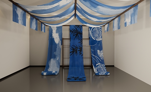 Tie-Dye Intangible Cultural Heritage Space Batik Fabric Gauze Curtain Exhibition Hall Ceiling Art Device 3d model