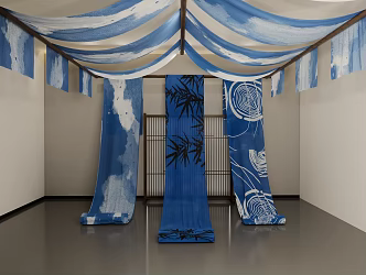Tie-Dye Intangible Cultural Heritage Space Batik Fabric Gauze Curtain Exhibition Hall Ceiling Art Device 3d model
