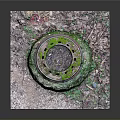 Moss Covered Round Manhole Cover With Square Concrete Base And Gravel