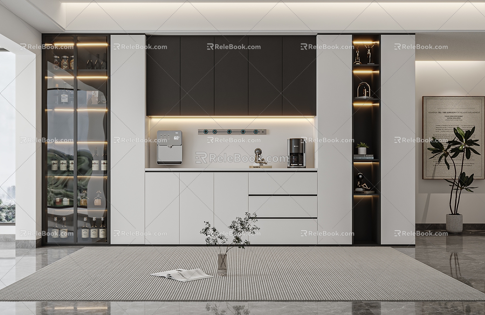 Modern Black and White Grey Sideboard Modern Wine Cabinet 3d model