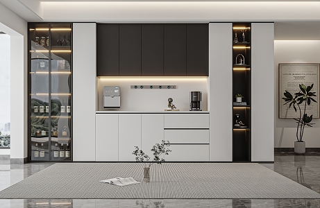 Modern Black and White Grey Sideboard Modern Wine Cabinet 3d model